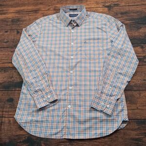 Fishhippie Rowe‎ Performance Long Sleeve Button Up Shirt Men's Med Blue Orange